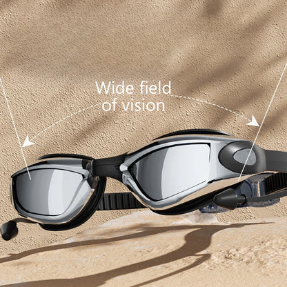Swimming Goggles HD Anti-Fog UV Silicone Adjustable Glasses Adult Goggles Swimming Ear Plugs Professional Waterproof Glasse 18cm