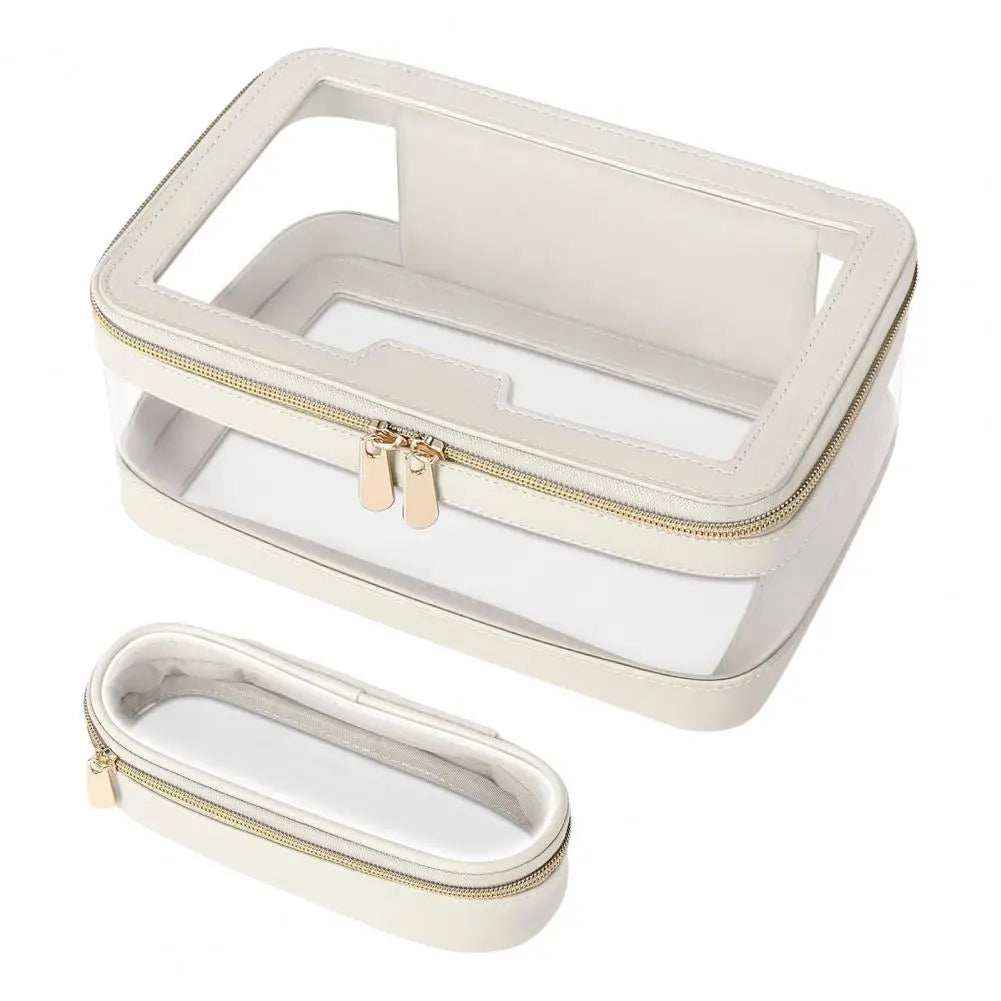 2 Pcs Clear Cosmetic Bag Zipper Waterproof Makeup Bag Lipstick Eyebrown Pencil Makeup Brush Organizer Travel Toiletry Bag