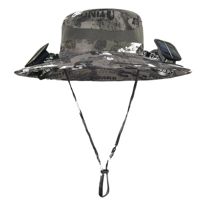 Anti-UV 2 Fans Hat Solar Charging &Air Cooling Fan Sun Hat Wide Brim Bucket Hat For Fisherman 2025 Men Hat Summer Cooler Sun Cap
