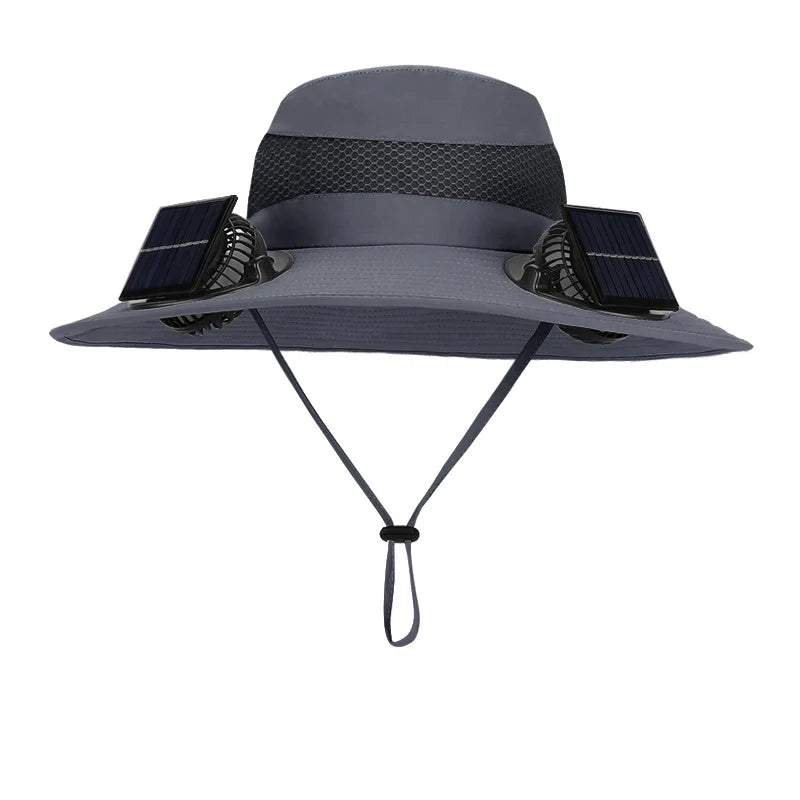 Anti-UV 2 Fans Hat Solar Charging &Air Cooling Fan Sun Hat Wide Brim Bucket Hat For Fisherman 2025 Men Hat Summer Cooler Sun Cap