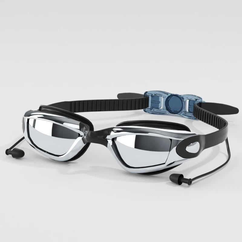 Swimming Goggles HD Anti-Fog UV Silicone Adjustable Glasses Adult Goggles Swimming Ear Plugs Professional Waterproof Glasse 18cm