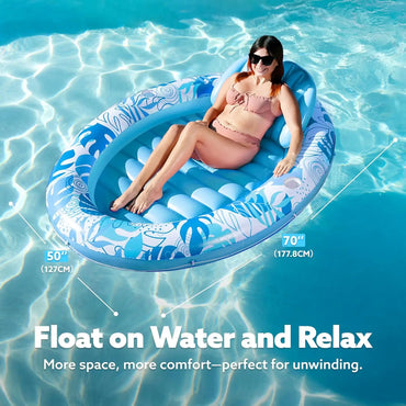 Inflatable Tanning Pool Lounger Float, 70"" X 50"" Pool Floats Adult With Pillow,Oval Suntan Tub Raft Floatie,Sunbathing Bed