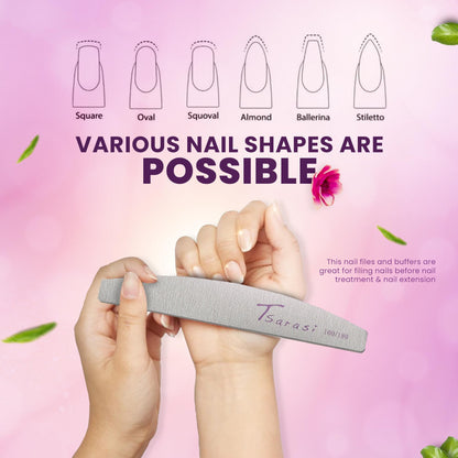 TSARASI 100 Pcs Double-Sided 100/180 Grit Emery Boards Nails Buffing File for Acrylic Nails & Professional use for Home and Salon