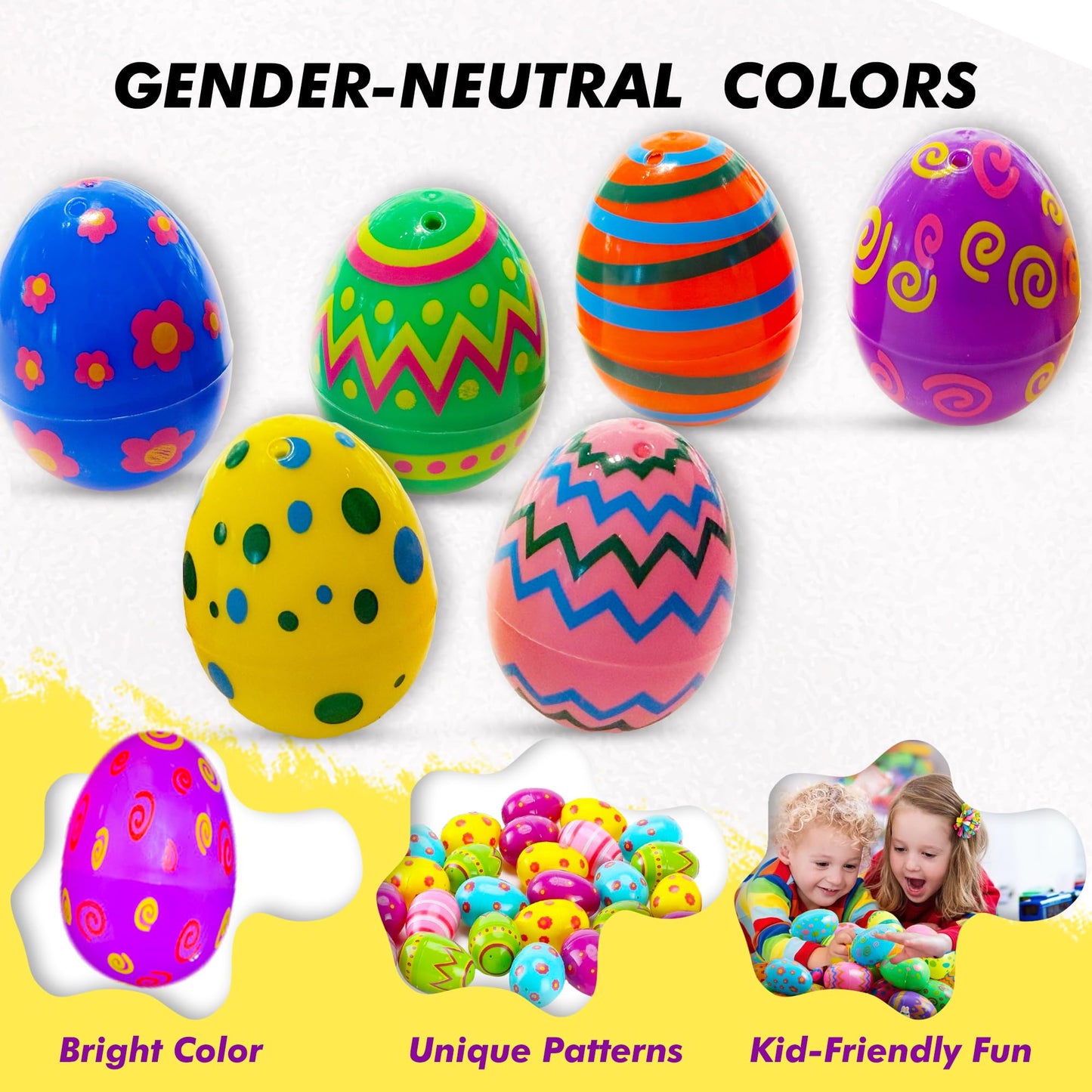 Tsarasi Premium Plastic Easter EggShell-50pcs Vibrant Solid Colors & Printed colorful Fillable Eggs,Ideal for Gift Surprises,Celebration Giveaways,School Rewards & Festive EggHunts
