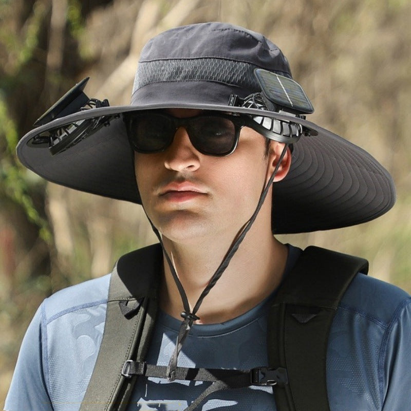 "2025 Dual-Powered Solar Fan Hat – Rechargeable Outdoor Fishing Hat with Twin Fans, UV Sun Protection & Cooling Shade for Hiking, Camping & Work"