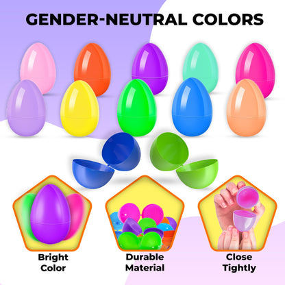 Tsarasi Premium Plastic Easter EggShell-50pcs Vibrant Solid Colors & Printed colorful Fillable Eggs,Ideal for Gift Surprises,Celebration Giveaways,School Rewards & Festive EggHunts
