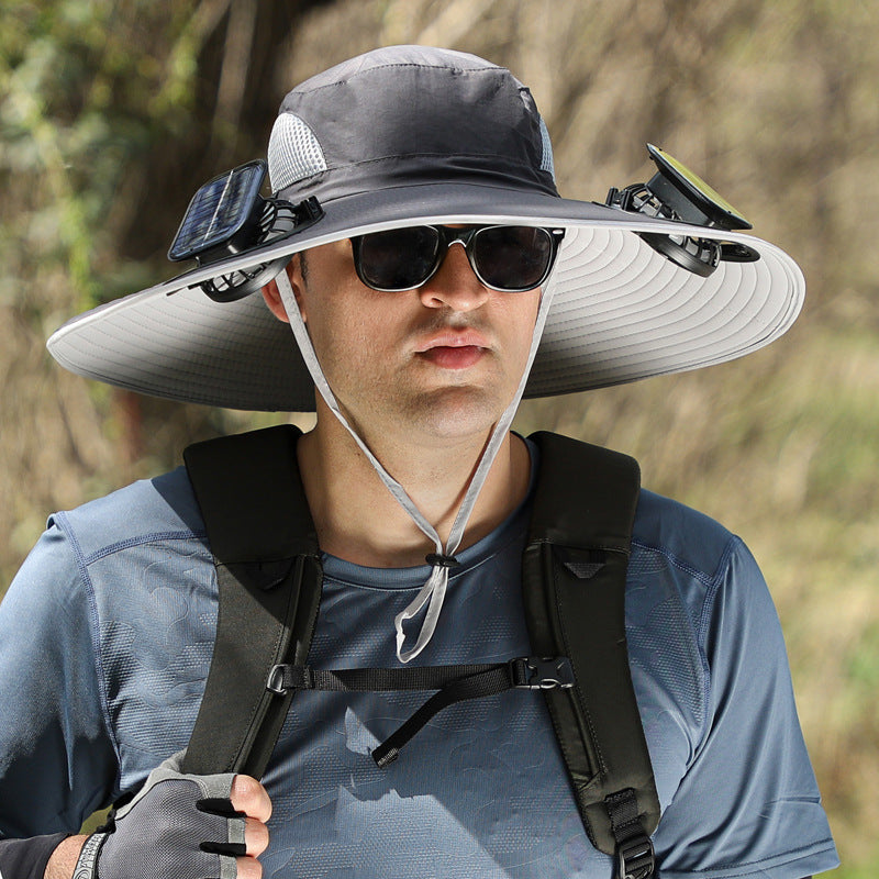 "2025 Dual-Powered Solar Fan Hat – Rechargeable Outdoor Fishing Hat with Twin Fans, UV Sun Protection & Cooling Shade for Hiking, Camping & Work"
