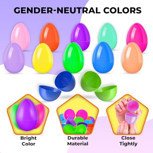 Tsarasi Premium Plastic Easter EggShell-50pcs Vibrant Solid Colors & Printed colorful Fillable Eggs,Ideal for Gift Surprises,Celebration Giveaways,School Rewards & Festive EggHunts
