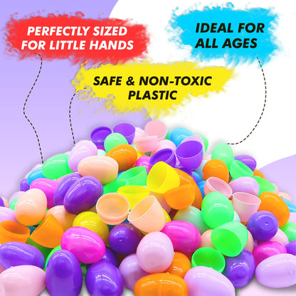 Tsarasi Premium Plastic Easter EggShell-50pcs Vibrant Solid Colors & Printed colorful Fillable Eggs,Ideal for Gift Surprises,Celebration Giveaways,School Rewards & Festive EggHunts