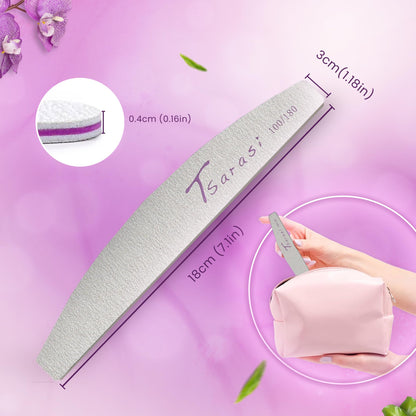 TSARASI 100 Pcs Double-Sided 100/180 Grit Emery Boards Nails Buffing File for Acrylic Nails & Professional use for Home and Salon